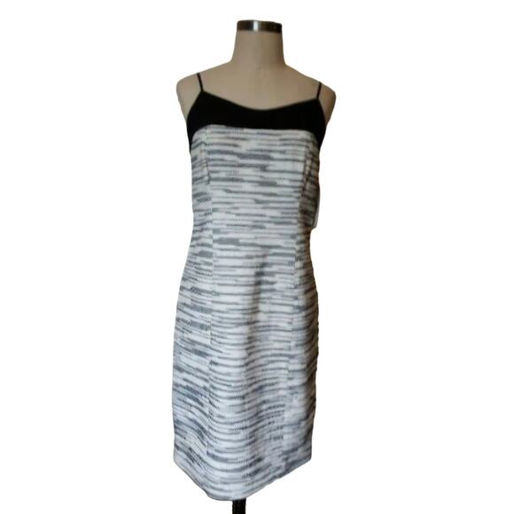 New W By Worth Optic White and Black Striated Jacquard & Lace Slip Dress Sz 8 - Picture 2 of 6
